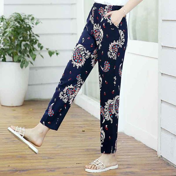 

2021 new women pencil pants casual print summer spring elastic mid-waist female trousers qeyw, Black;white