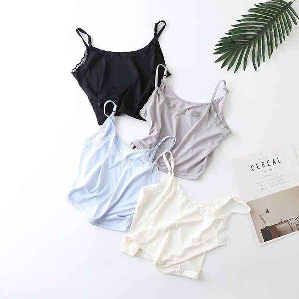 

women ice silk halter summer casual ultra short thin camisole floal adjustable strap bra bralette ladies tank top, White