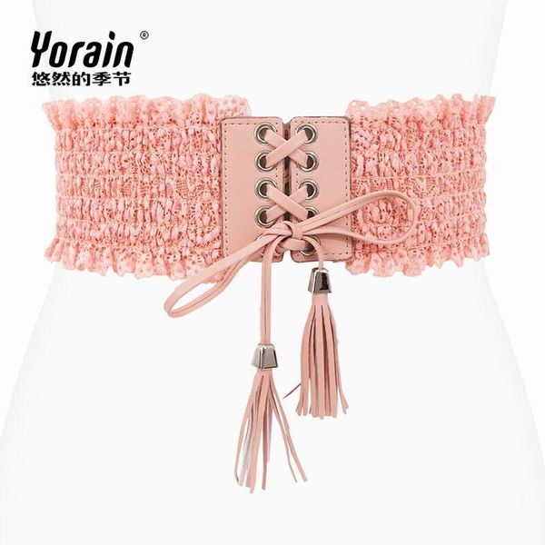 

h3466 fashion ladies waist belt women lace casual wide waist seal korean sweet elegant waistband bowknot decoration, Black;brown