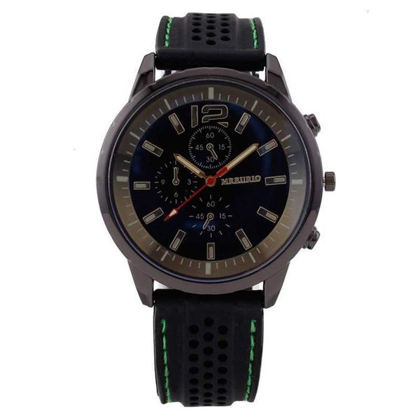 

men's large dial three eye sports watch men's quartz watch silicone tape, Slivery;brown