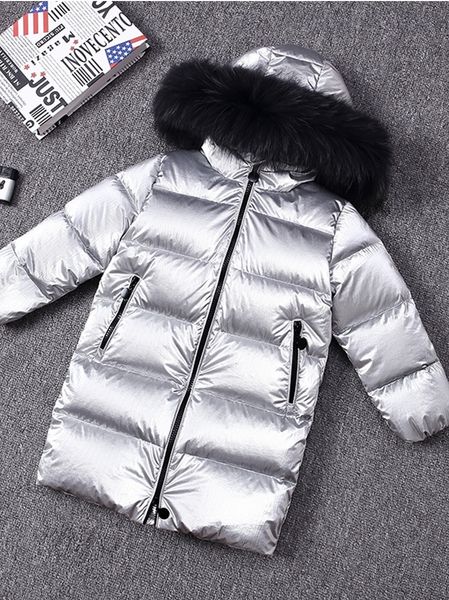

new medium long down jacket, children's hair collar thickening winter wear, boys and girls' foreign style solid color coat, Blue;gray
