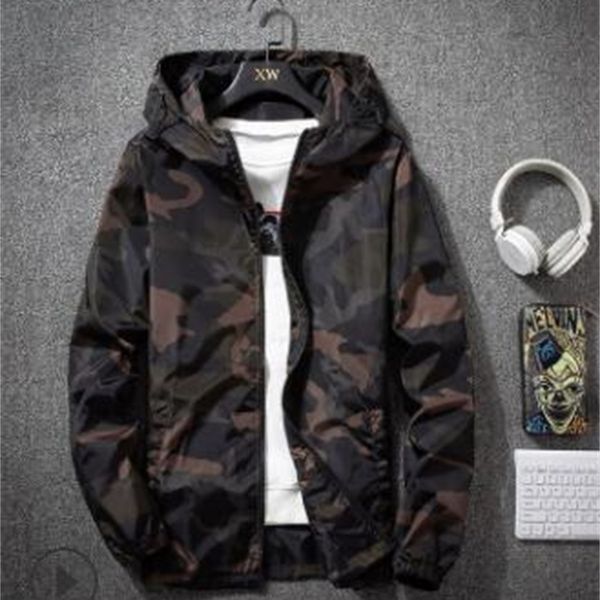 

jackets autumn men's camouflage 2019 male hoodie new bomber jacket mens windbreaker zipper outwear plus size -5xl, Gray