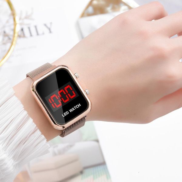 

luxury led women magnetic bracelet watches rose gold digital dress watch quartz wristwatch ladies clock relogio feminino, Silver