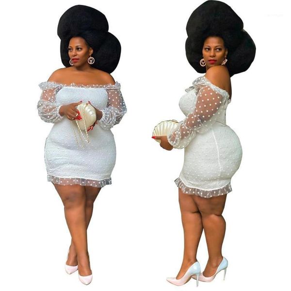 

elegant women solid color lace patchwork mini dress plus size lady's party wear slash neck full puffy sleeve bodycon dresses1, Black;gray