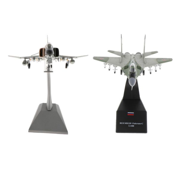 

2x 1/100 mig-29 russian fighter & f-4 american plane diecast aircraft