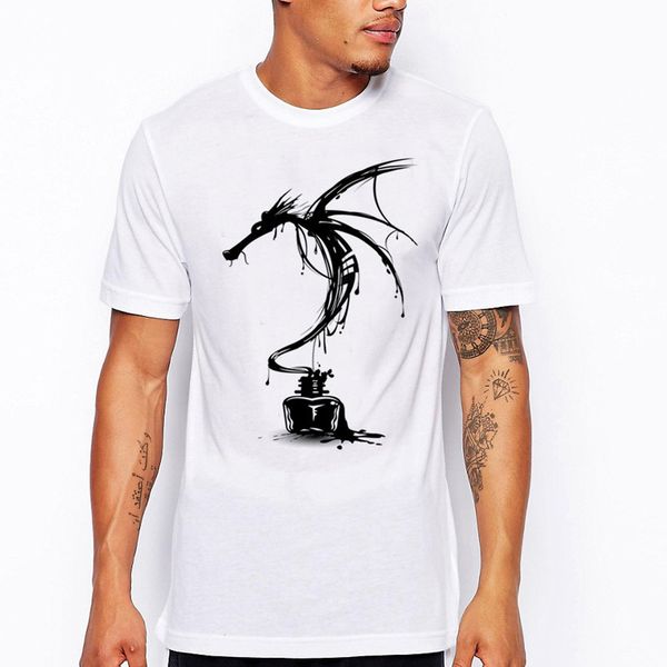 

men's clothing summer short sleeve white t-shirts men fashion ink dragon print funny t shirt mens casual brand hip hop tee shirt