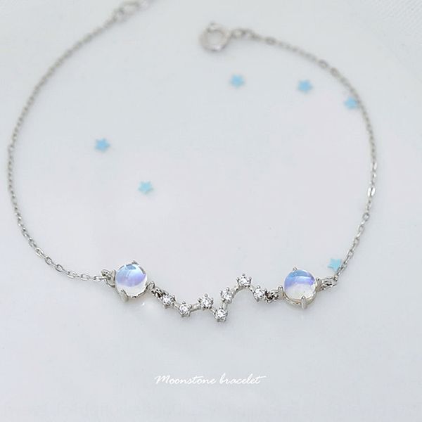 

s925 стерлингового серебра moonstone браслет лаки семь звезд браслет темперамент моды простой ручной струнный личности универсальный женской, Golden;silver