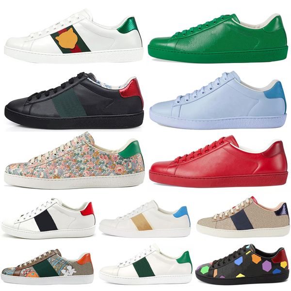 

2021 luxurys designers shoes men women sneaker casual shoes snake chaussures leather sneakers ace bee embroidery shoe 36-4 d8mv#, Black