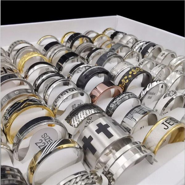 

100factory/lot mix different styles women's men's new fashion stainless steel jewelry stock wedding rings ps2001, Silver