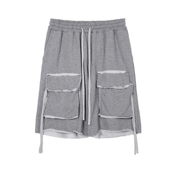 

mens shorts solid color multi pocket short pants men's fashion brand ribbon casual capris streetwear summer short hombre, White;black