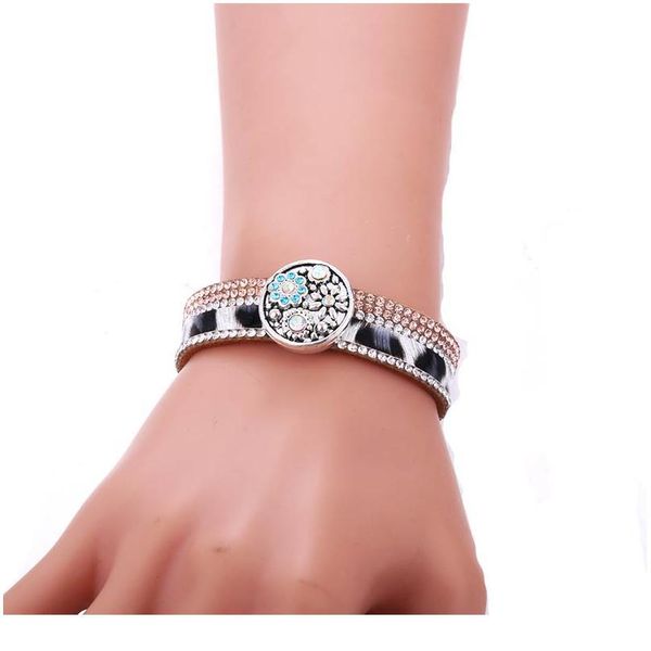 

leopard print snap button bracelet adjustable leather bracelet 18mm snap buttons rhinestone leather cuff bangles jewe bbyhjq, Golden;silver