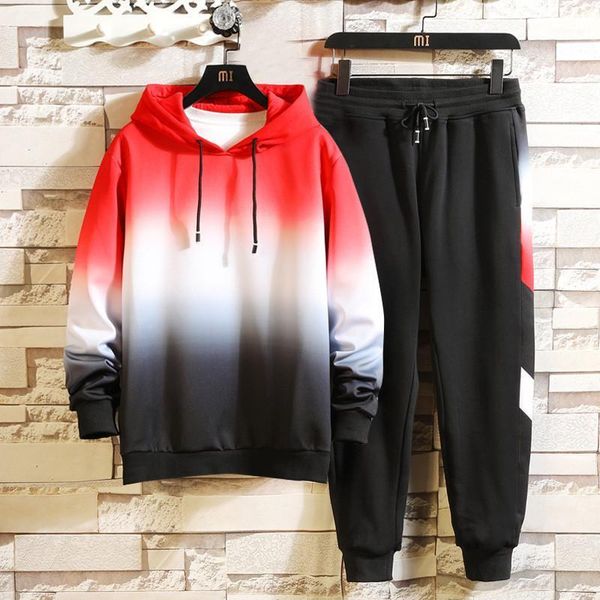 

new arrival men two pieces set hoodies+ pants tracksuit outfit sportswear matching set male1, Gray