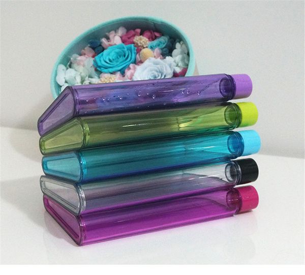 

5 styles clear 13oz creative notebook outdoor portable sport water bottle kettle plastic hip flask for kids gifts a05
