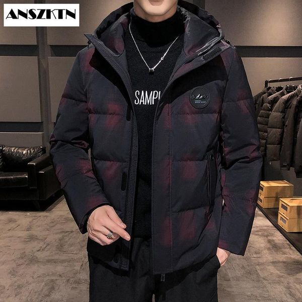 

men's down & parkas anszktn style winter jacket men white duck windbreaker waterproof hooded thicken warm jackets overcoat, Black