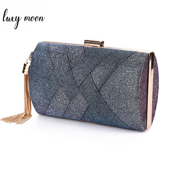 

ladies hand bag women's wedding clutch bags sequin purple purse for bridal luxury elegant tassel shoulder bag zd1495 y200623