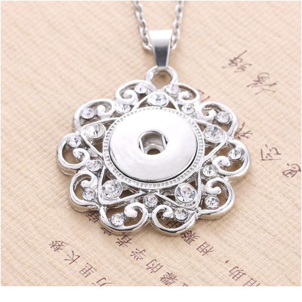 

boom life 2018 new fashion beauty pendant crystal snaps necklace fit diy 18mm snap buttons jewlery wholesa bbynhz, Silver