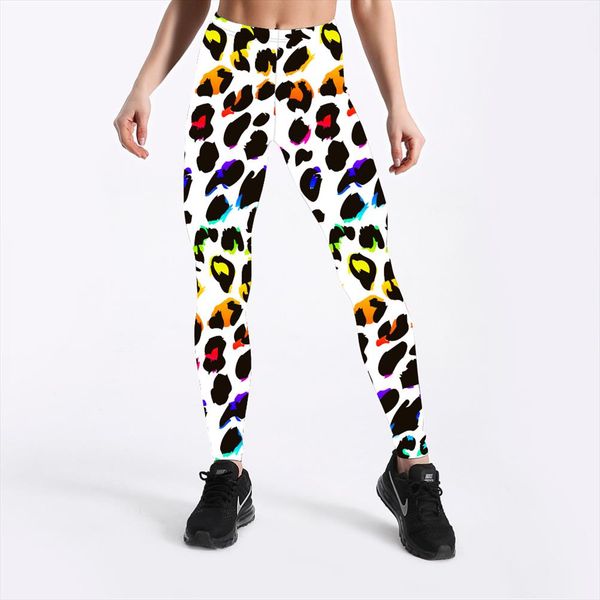 

tie dye neon leopard printed elastic waist ladies comfortable super soft double brushed peachskin leggings drop shipping, Black