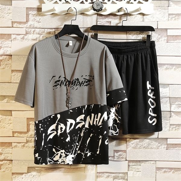 

summer clothes for men hip hop outfits male sets 2020 mens tracksuit set harajaku shirt man letter print track suit 2 piece set 1004, Gray