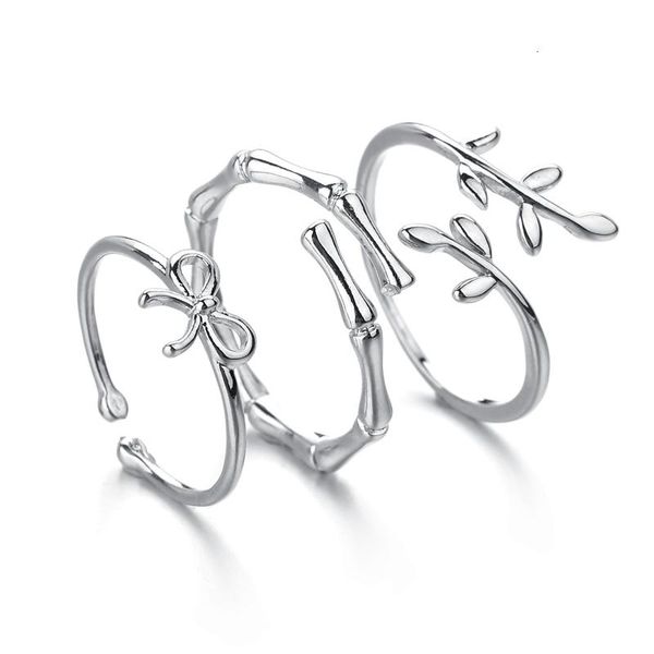 

cluster rings minimalism leaf round stainless steel adjustable for women silver color geometric opening finger jewelry dropship, Golden;silver