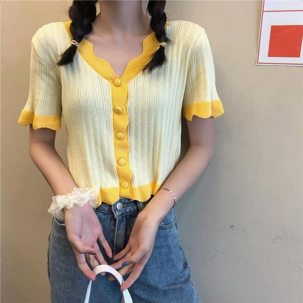 

women knitted casual short sweaters cardigans lady waved v neck soft thin summer cardigan outwear crop for female, White;black