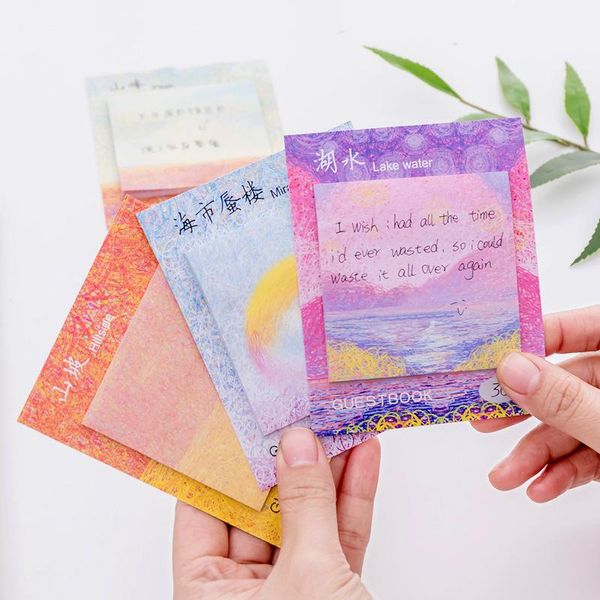 

4 шт цвет картина memo pad корейского искусства рисования diary наклейки mirage озерной воды post канцелярские школьные принадлежности fm962
