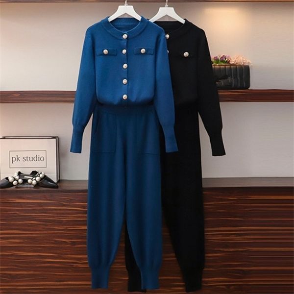 

zawfl runway women suit 2020 fashion single breasted knitted crop sweater cardigan+ high waist wide legs pants 2 piece set c1015, Black;white