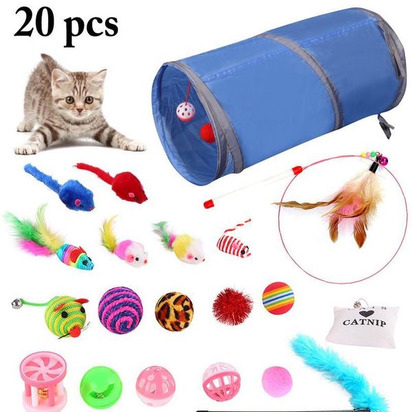 

cat toy 20pcs/set pet kit collapsible tunnel cat toy fun bell feather mice shape pet kitten dog cat interactive play jlledf