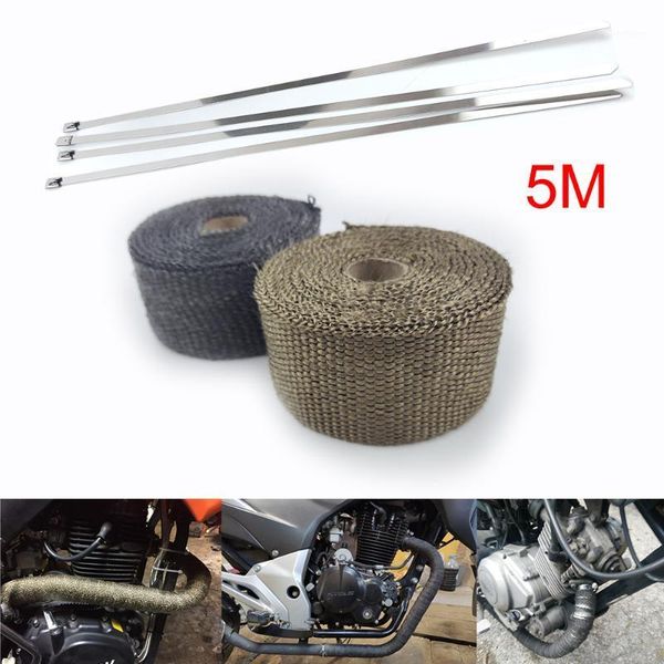 

5m/10m/15m motorcycle exhaust thermal tape header heat wrap manifold insulation roll resistant with stainless ties1