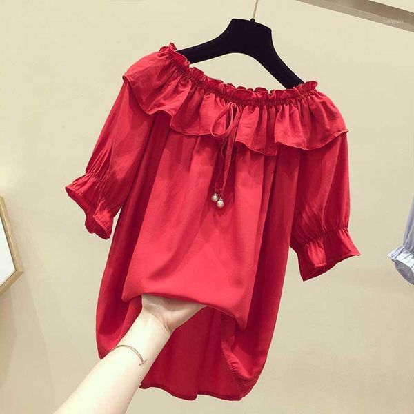 

women spring summer style chiffon blouses shirts lady casual short sleeve slash neck solid loose elegant blouses df34681, White