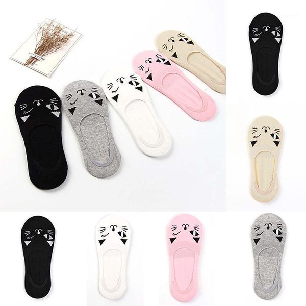 

cartoon cat cotton socks elastic slippers ankle boat socks low cut breathable short sock women antiskid invisible liner sock1, Black;white