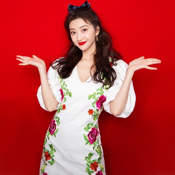 

709 xl 2020 summer brand same style dress 3/4 sleeve crew neck embroidery flora print runway dress sh, Black