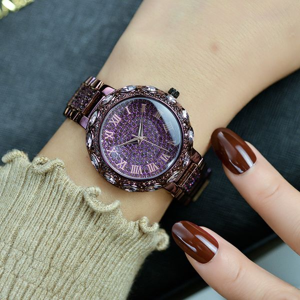 

fashion diamond watch waterproof ladies rhinestone decoration watch full of diamonds shiny ladies quartz watch high quality, Slivery;brown