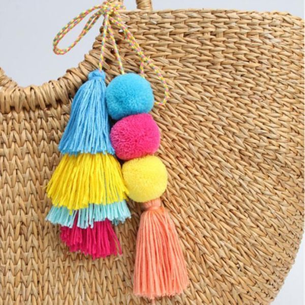 

fashion pom pom tassel long bag pendant charm keyring keychain for jewelry key ring jewelry key holder qh6001 h sqciaz