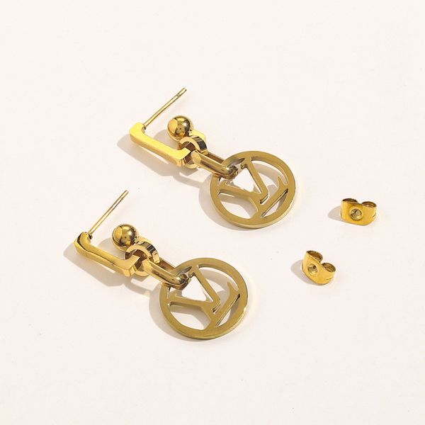

classic gold v charm dangle earring stainless steel stud earring jewelry for women gift, Silver
