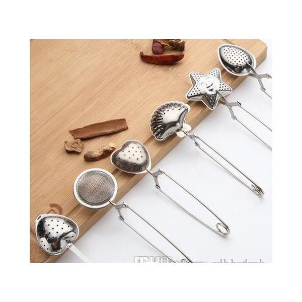 

6styles stainless steel tea strainer tea spoon seasoning infuser star shell oval round heart shape strainer teaware mgflf
