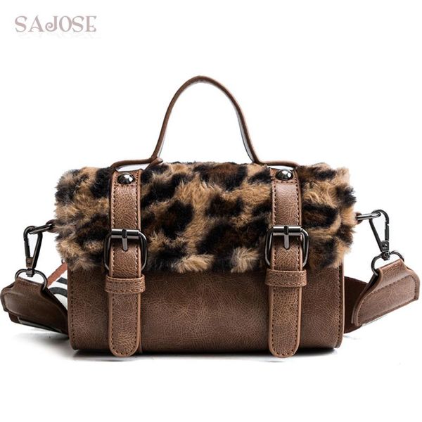 

women messenger bag classic leopard handbag fashion leather shoulder bag lady autumn and winter faux fur crossbody bags for girl