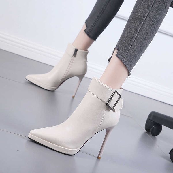 

autumn winter 2021 new pointed ultra-high heel ankle boots, thin heel plush martin , single and short boots, Black