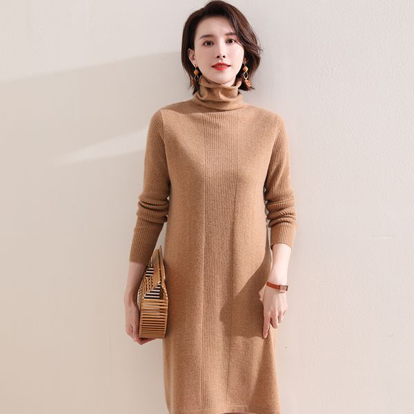 

2021 100% goat cashmere knitted for women new winter warm turtleneck long-style jumpers female es 0esh, Black;gray