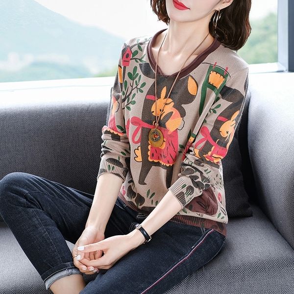 

vvtxe new style net red cute cartoon printed knitted bottoming coat shirt sweater languid wdovb loose withsweater for coat female qiu and, White;black