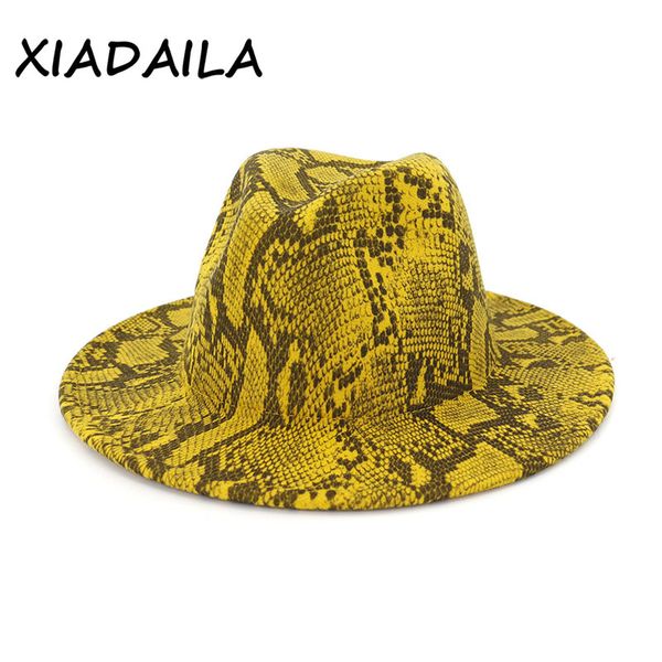 

2020 winter fedora hats for women fashion flat wide brim wool felt jazz snake skin hats for men leopard goth vintage hat cap q1216, Blue;gray