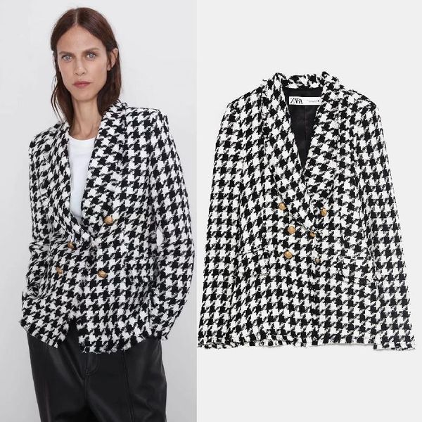 

long sleeve houndstooth turn-down collar coat women clothing blazers female 2019 lady business jacket suit coat outerwear1, White;black