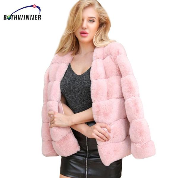 

mink coats women 2020 winter new fashion pink faux fur coat elegant thick warm outerwear fake fur jacket chaquetas mujer, Black