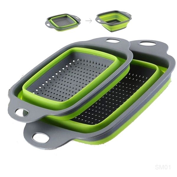 

2pcs/set accessories utensils gadgets foldable silicone colander fruit vegetable washing basket strainer kitchen goods