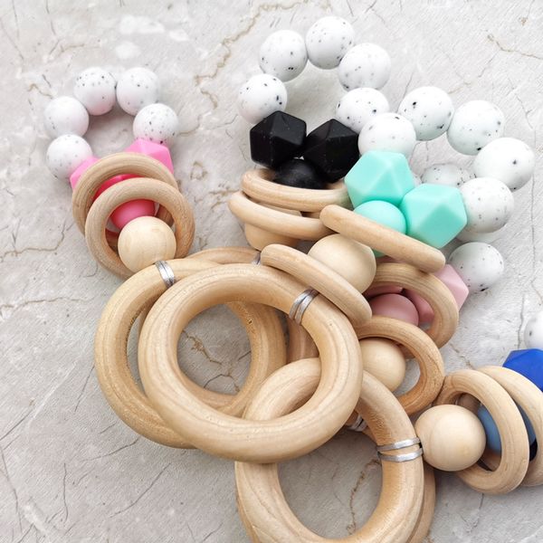 

baby teether bracelet teething toys chew bite newborn teeth care beads jewelry pain relief silicone wood rings baby products