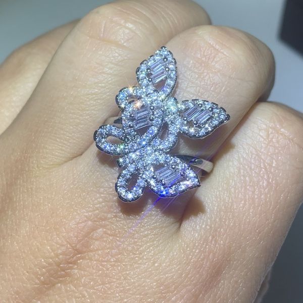 

butterfly ring роскошные ювелирные изделия 925 стерлингового серебра принцесса белый топаз cz diamond gemstones женщины свадебная обручальна, Slivery;golden