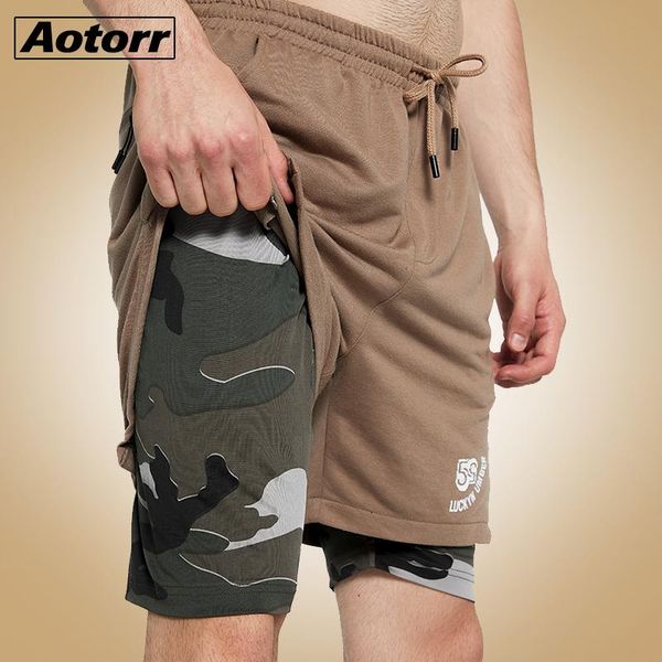 

men's shorts 2021 camo running men 2 in 1 double-deck quick dry gym sport fitness jogging workout sports short pants, White;black