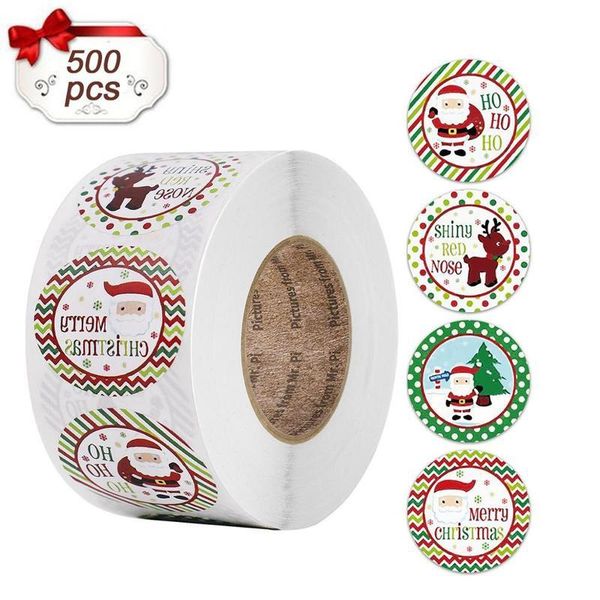 

500pcs/roll christmas round santa claus stickers envelope seal sticker