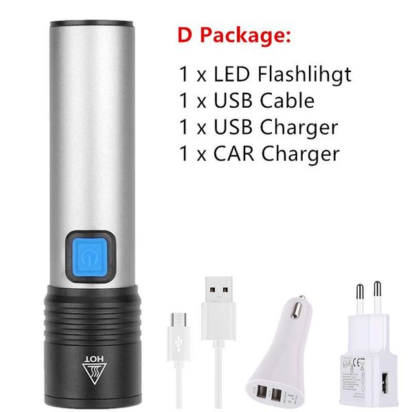 

usb перезаряжаемый t6 светодиодный фонарик портативный портативный встроенный в 1200 мач литиевая батарея водонепроницаемый лагерьерный свет