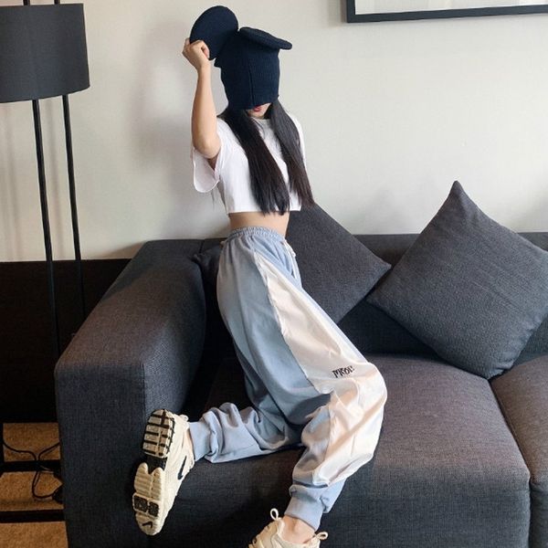 

ydbqm miss zuo is heredaisy hip-hop ins sports stitching casual loose ankle-length pants and miss heredaisy is zuo hip-hop ins casual stitch, Gray