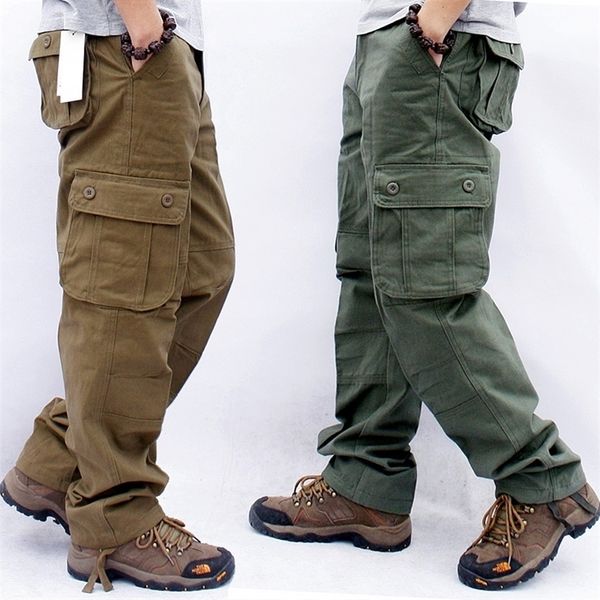 

men's cargo pants casual multi pockets military tactical pants male outwear loose straight slacks long trousers plus size 44 lj201217, Black
